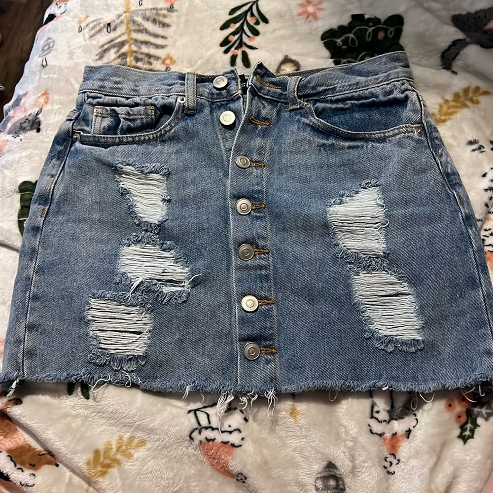 Forever 21 Ripped Blue Jean Skirt